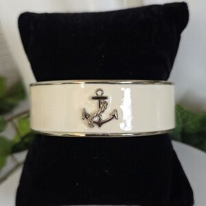 Vintage Gold and Ivory Clamper Hinge Bangle Bracelet with Anchor
